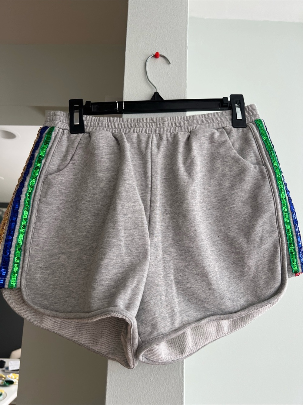 NWOT Rainbow Sequin Mainstrip Shorts Size L
